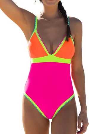 popvil One Piece Swimsuit 2025 Tummy Control Women Bathing Suit Shapewear Swimsuits Slimming Neon Cute Tie Back Swimwear