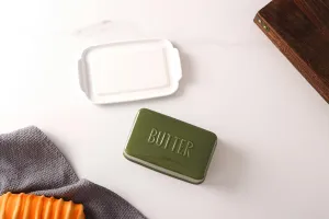 Porcelain Covered Butter Dish with Lid for Countertop Butter Holder Container for One Stick of Butter. Textured Tray Butter Keeper for Non Slip Storage-GREEN BIG