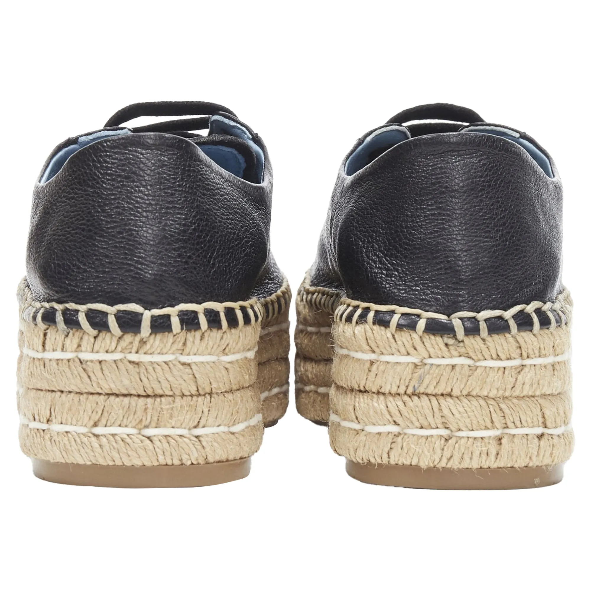 Prada Leather Signature Tab Double Jute Platform Espadrille