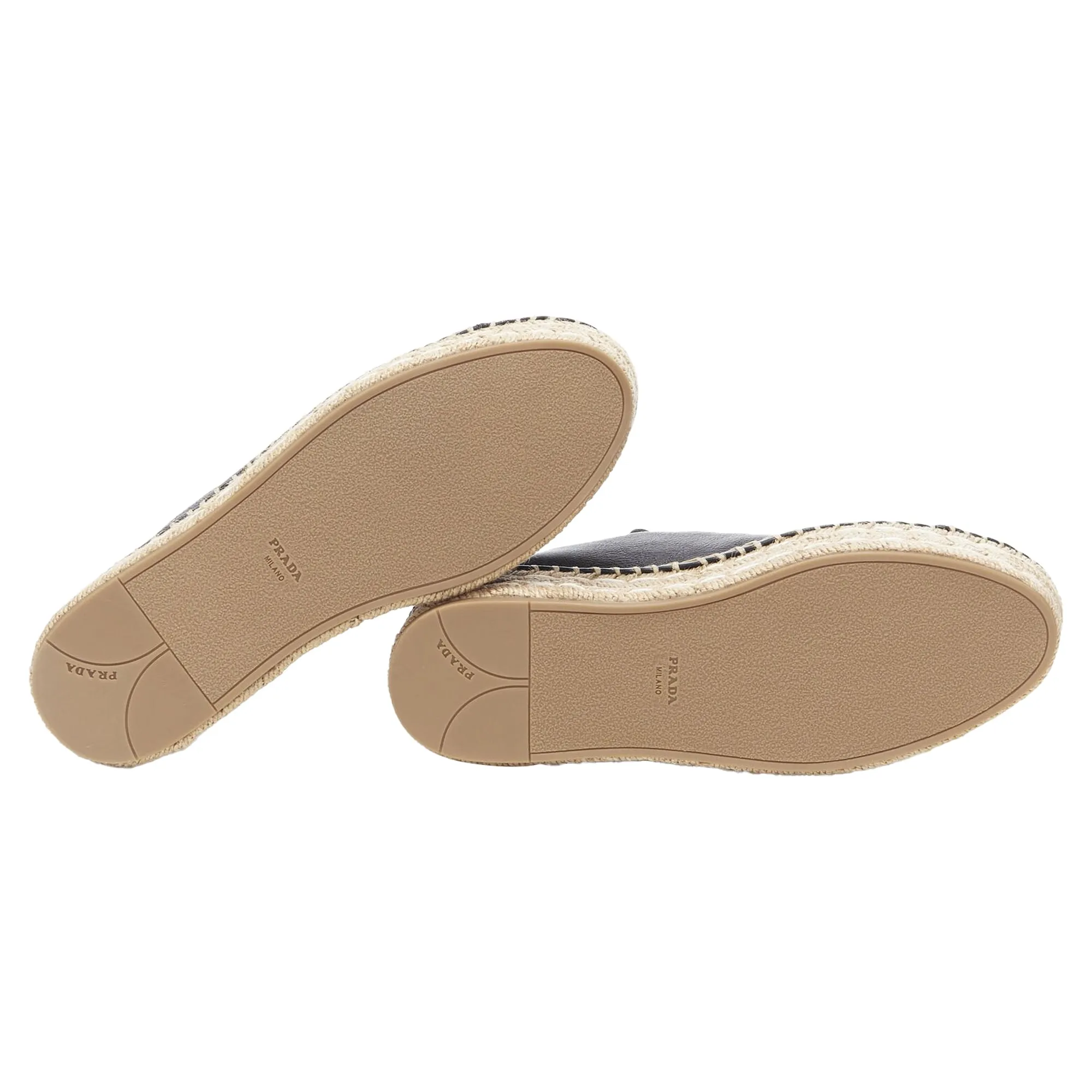 Prada Leather Signature Tab Double Jute Platform Espadrille