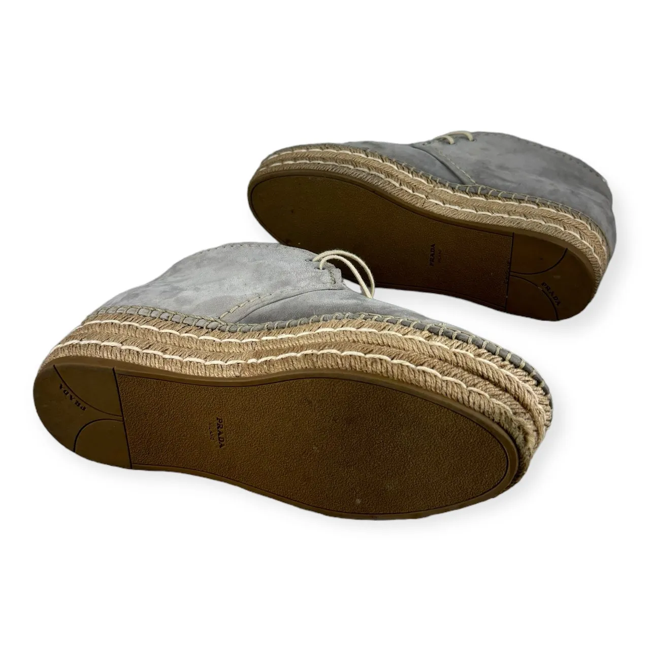 PRADA Suede Espadrille Lace Ups in Grey | Size 39.5