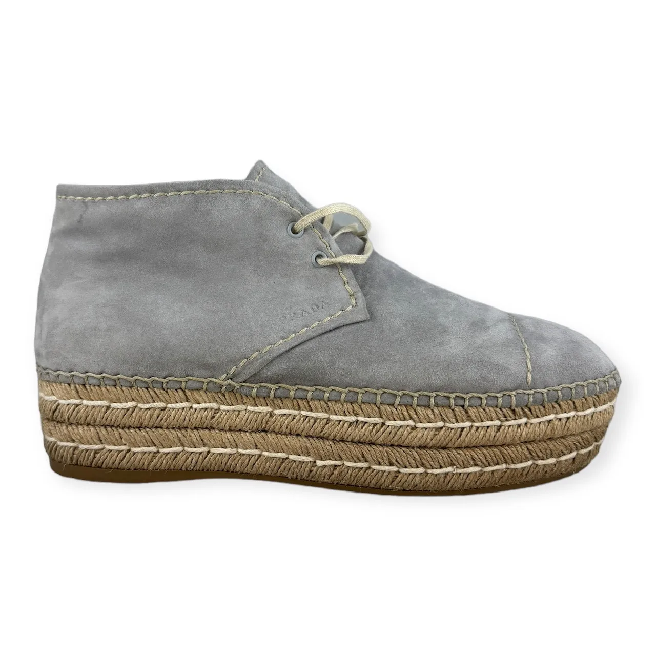 PRADA Suede Espadrille Lace Ups in Grey | Size 39.5