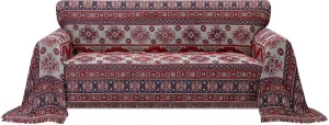 PureFit Geometric Jacquard Throw Sofa Cover - Textured Soft Washable Decorative Couch Covers for 3 Cushion Couch, Throw Cover with Tassels Furniture Protector for Pets, Kids (X-Large, Bohemia Red)