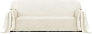 PureFit Geometric Jacquard Throw Sofa Cover - Textured Soft Washable Decorative Couch Covers for 3 Cushion with Tassels Furniture Protector for Pets, Kids (X-Large, Ivory)