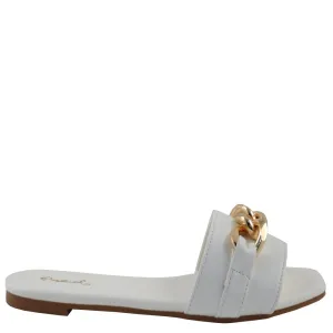 Qupid Open Toe Detail Link Buckle  Slide In Comfort Sandals - Hazy 141