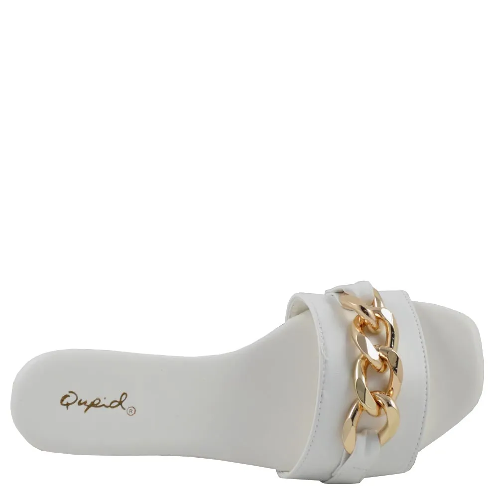 Qupid Open Toe Detail Link Buckle  Slide In Comfort Sandals - Hazy 141