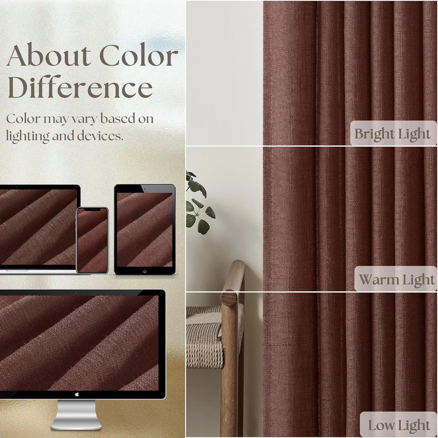 Reddish Brown Linen Pinch Pleated Curtains 96 Inches Long for Living Room Pleated Drapes Back Tab Thick Linen Textured Boho Farmhouse Country Maroon Rust Brown 96 Inch Curtain for Dining Bedroom