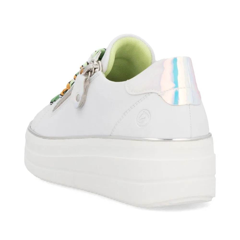 Remonte White /Green  Leather Trainer