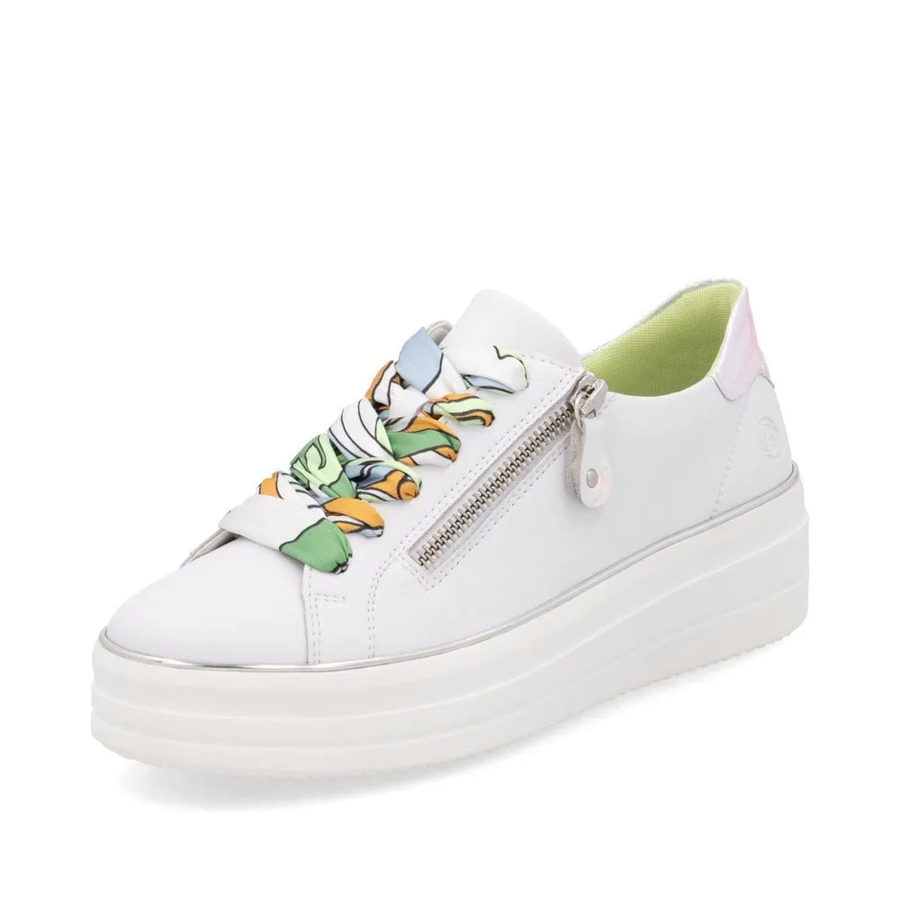 Remonte White /Green  Leather Trainer