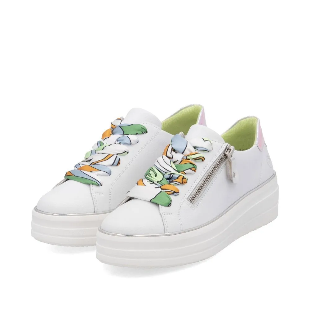 Remonte White /Green  Leather Trainer