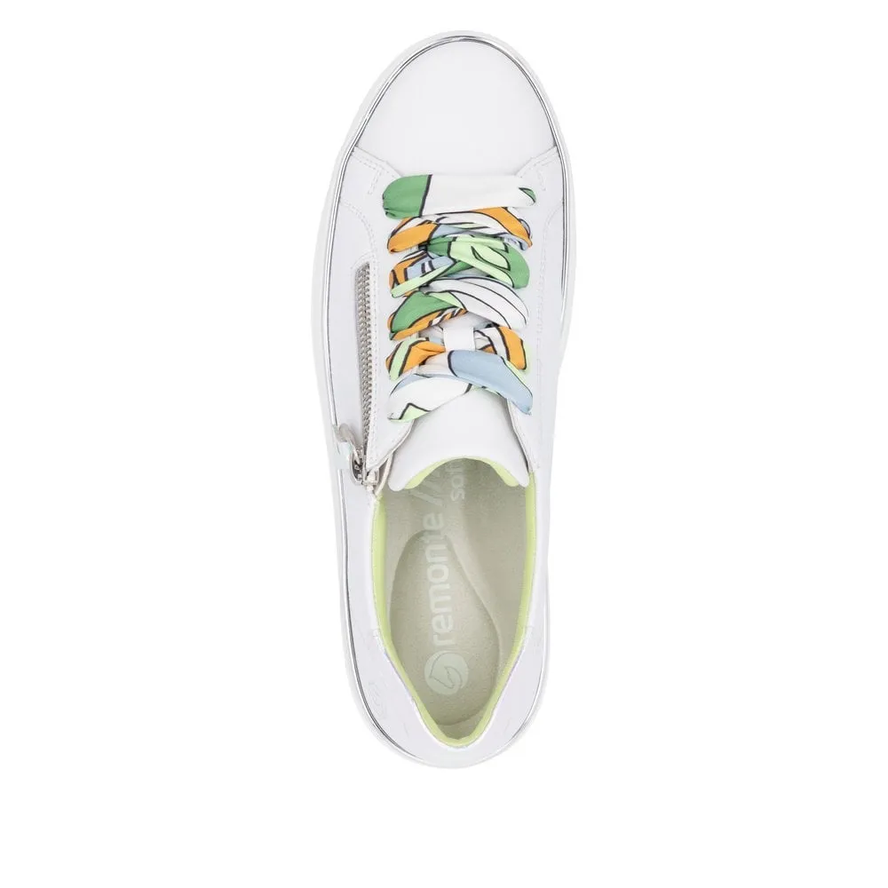 Remonte White /Green  Leather Trainer