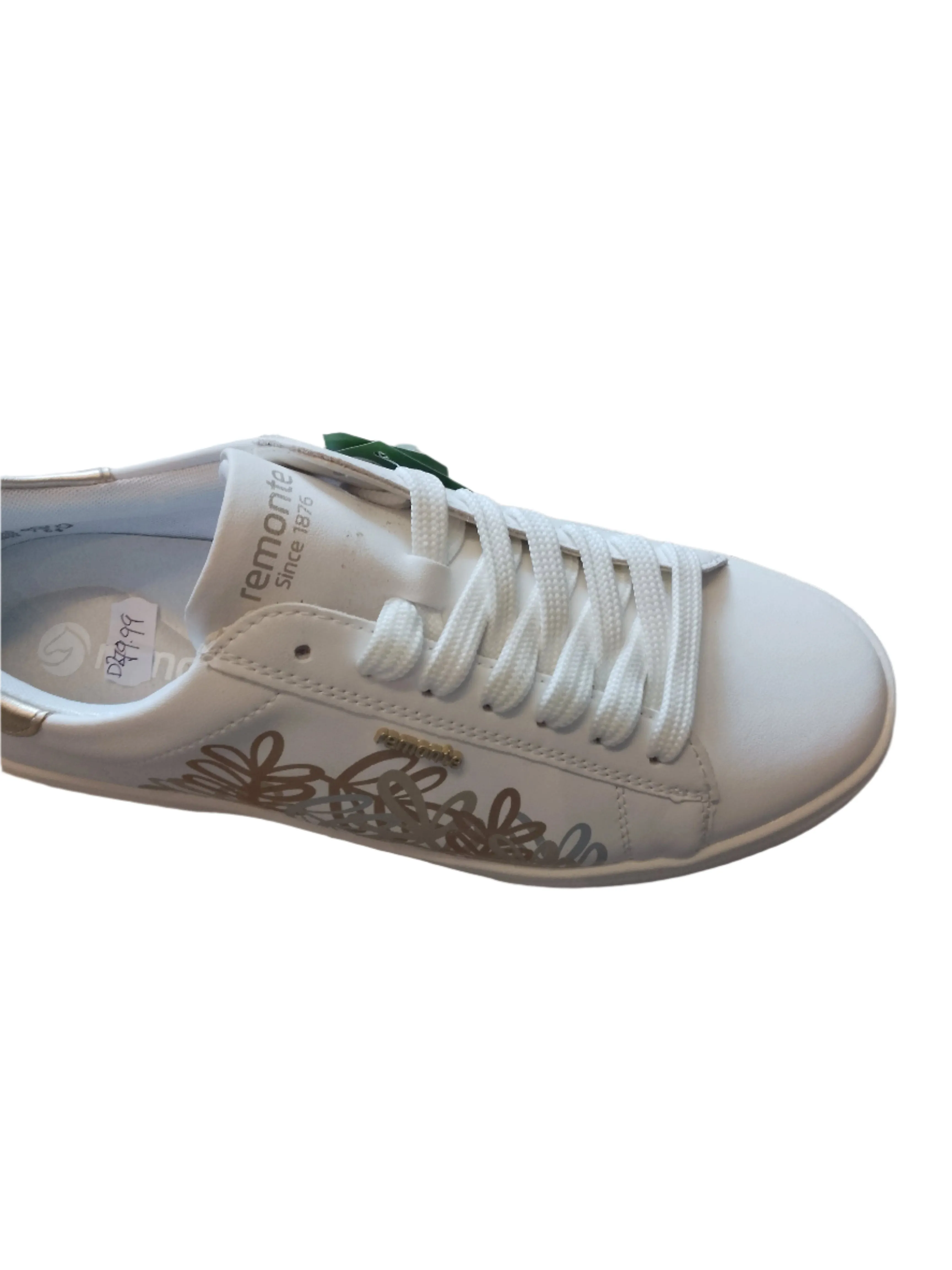 Remonte White Leather Trainer with Gold Trim