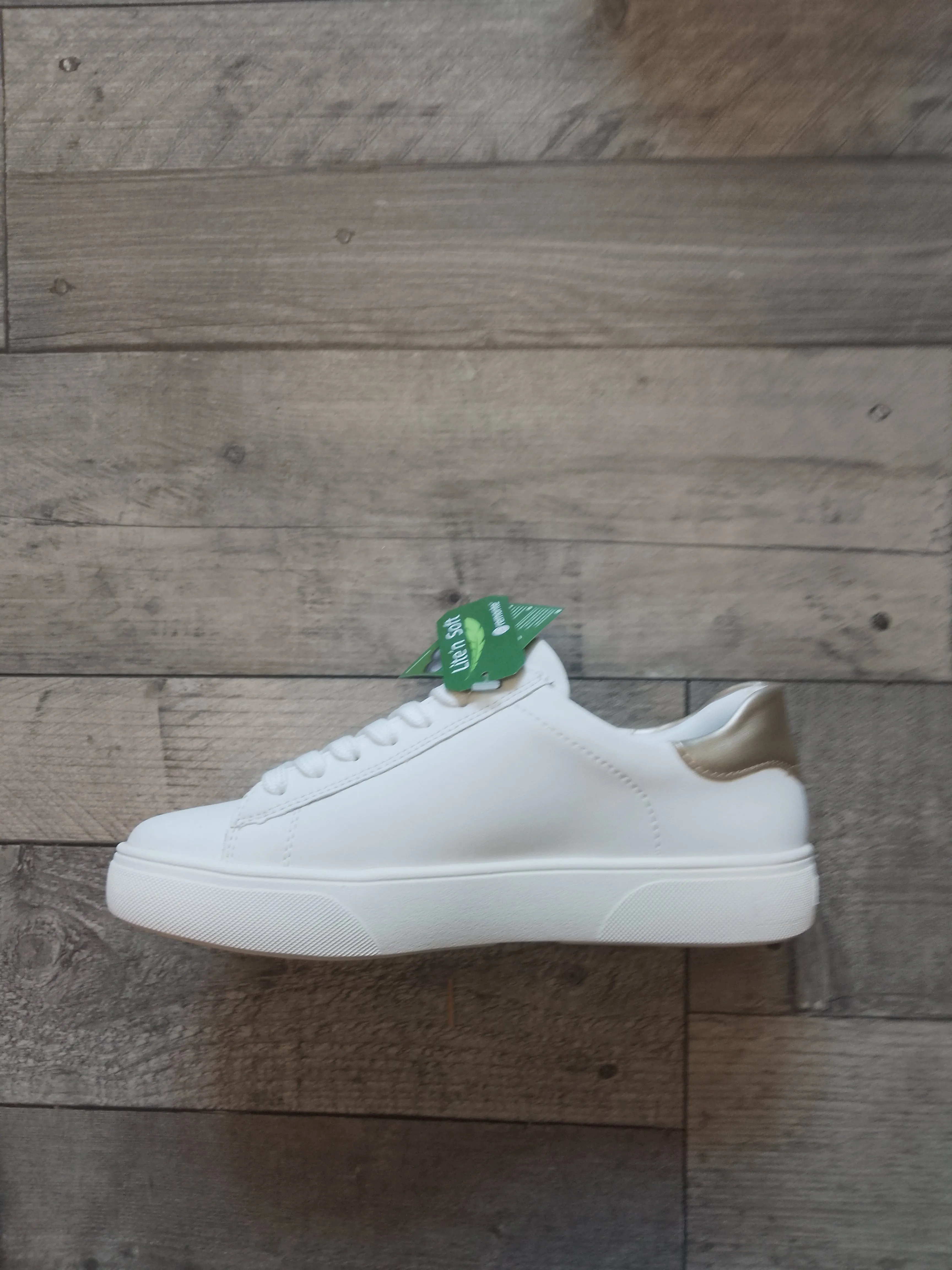 Remonte White Leather Trainer with Gold Trim