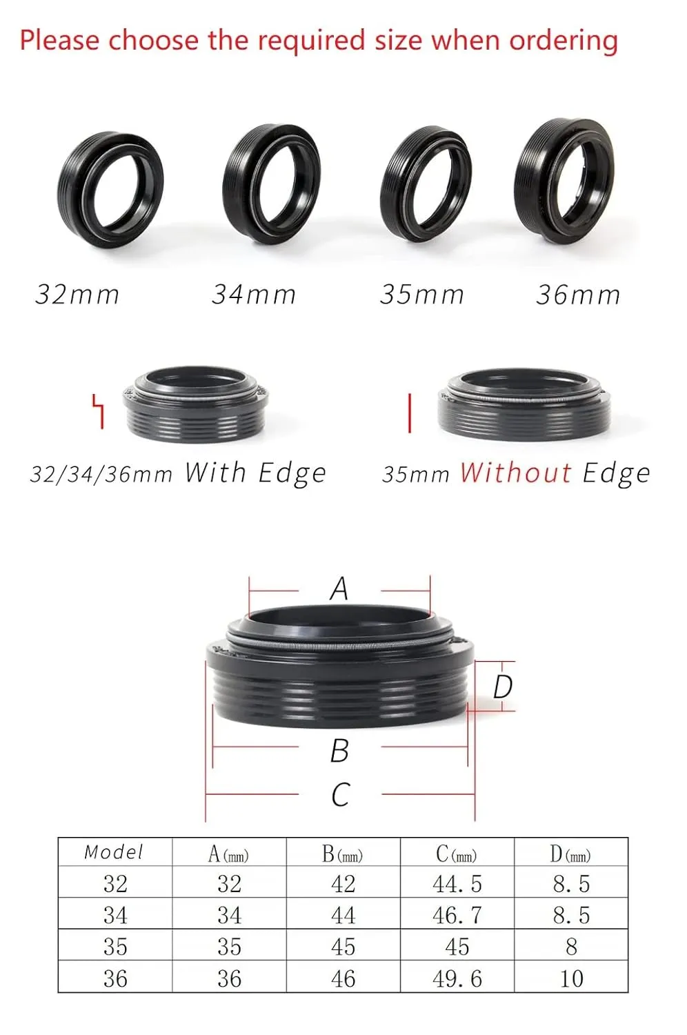 Replacement Suspension Fork Dust Wiper Kit, Seal Kit with Foam Rings, Multiple Size Options (32mm)
