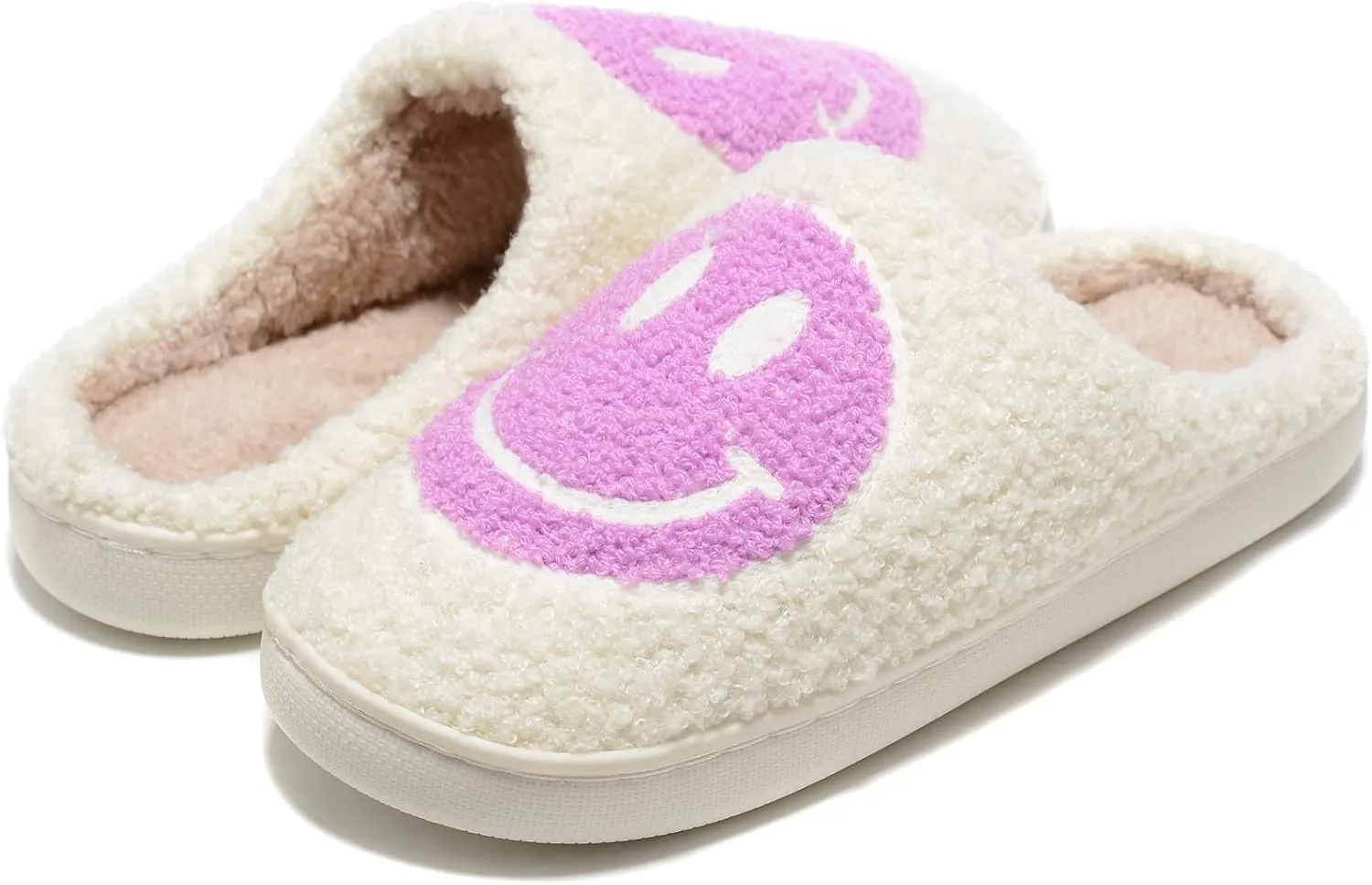 Retro Fuzzy Face Slippers for Women Men, Retro Soft Fluffy Warm Home Non-Slip Couple Style Casual Smile Face Slippers Indoor Outdoor Anti-Skid Warm Cozy Foam Slide Fuzzy Slides with Soft Memory Foam Shoes