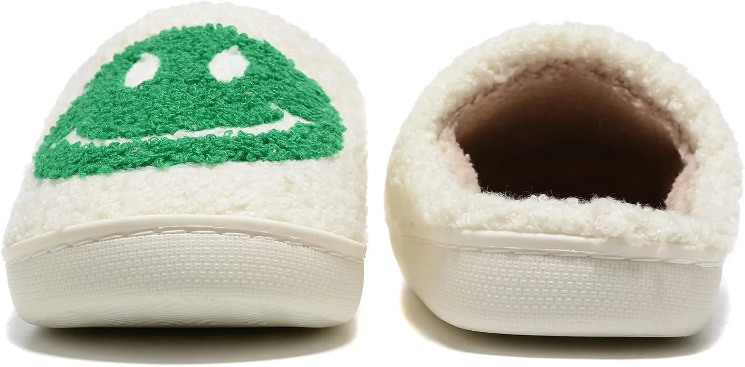 Retro Fuzzy Face Slippers for Women Men, Retro Soft Fluffy Warm Home Non-Slip Couple Style Casual Smile Face Slippers Indoor Outdoor Anti-Skid Warm Cozy Foam Slide Fuzzy Slides with Soft Memory Foam Shoes