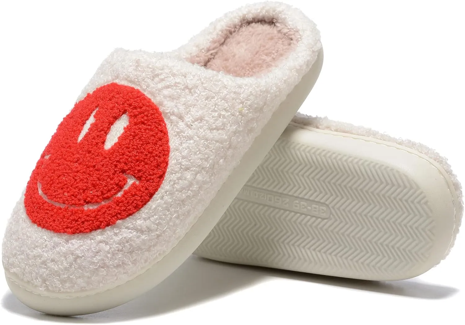 Retro Fuzzy Face Slippers for Women Men, Retro Soft Fluffy Warm Home Non-Slip Couple Style Casual Smile Face Slippers Indoor Outdoor Anti-Skid Warm Cozy Foam Slide Fuzzy Slides with Soft Memory Foam Shoes
