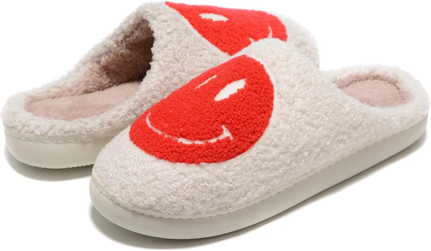 Retro Fuzzy Face Slippers for Women Men, Retro Soft Fluffy Warm Home Non-Slip Couple Style Casual Smile Face Slippers Indoor Outdoor Anti-Skid Warm Cozy Foam Slide Fuzzy Slides with Soft Memory Foam Shoes