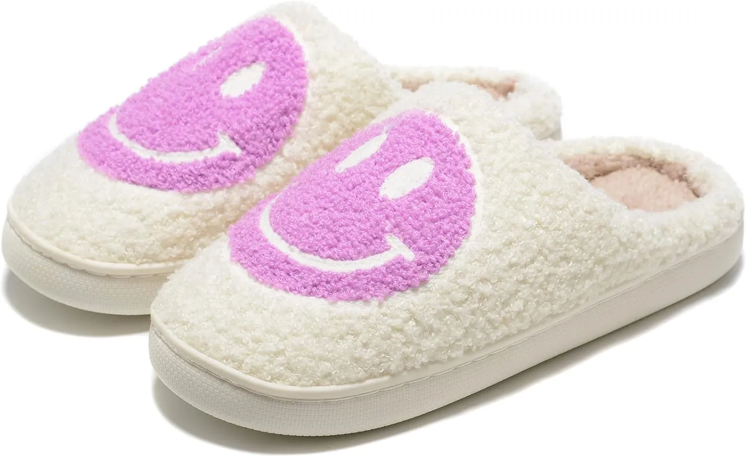 Retro Fuzzy Face Slippers for Women Men, Retro Soft Fluffy Warm Home Non-Slip Couple Style Casual Smile Face Slippers Indoor Outdoor Anti-Skid Warm Cozy Foam Slide Fuzzy Slides with Soft Memory Foam Shoes
