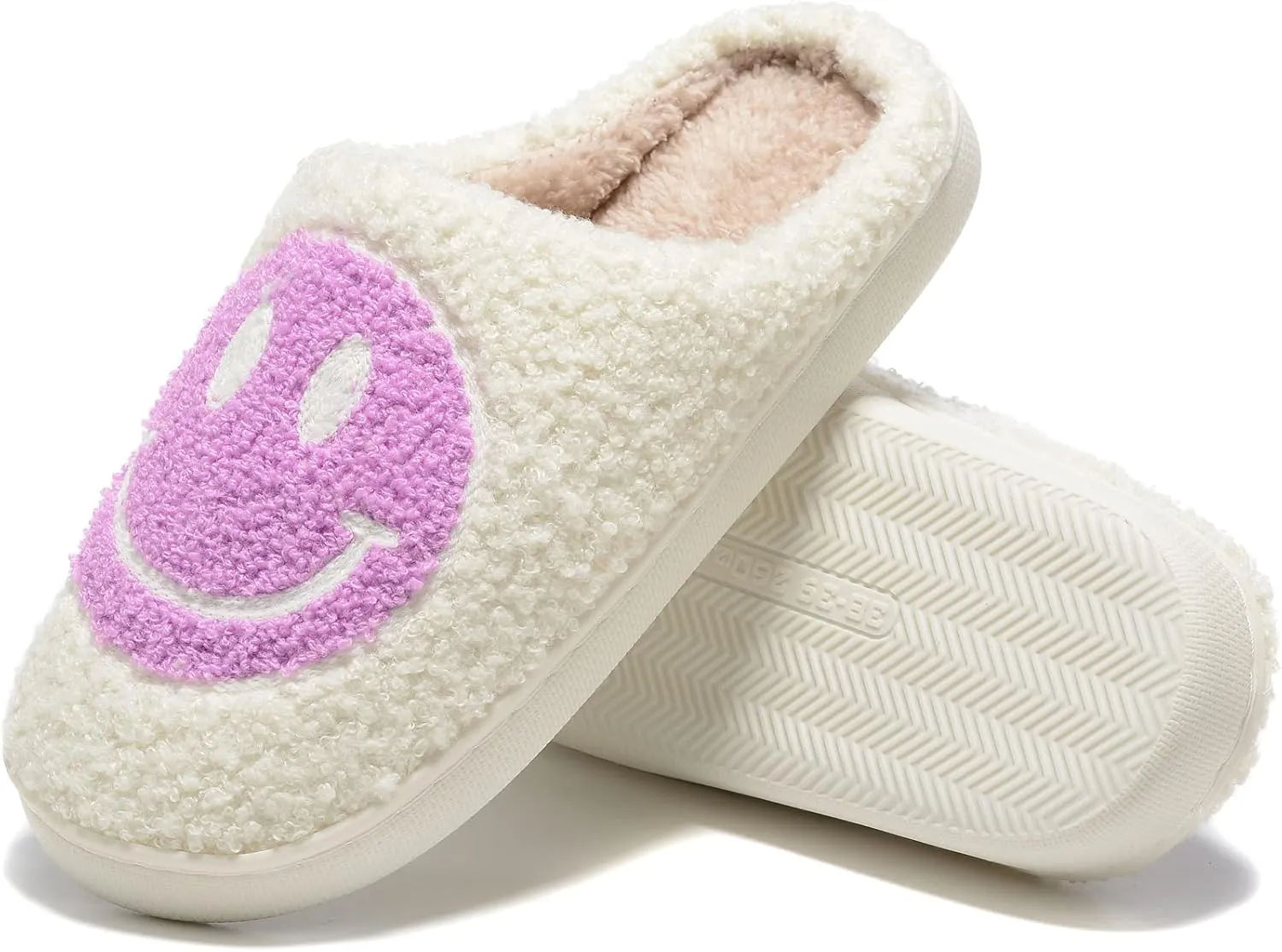 Retro Fuzzy Face Slippers for Women Men, Retro Soft Fluffy Warm Home Non-Slip Couple Style Casual Smile Face Slippers Indoor Outdoor Anti-Skid Warm Cozy Foam Slide Fuzzy Slides with Soft Memory Foam Shoes