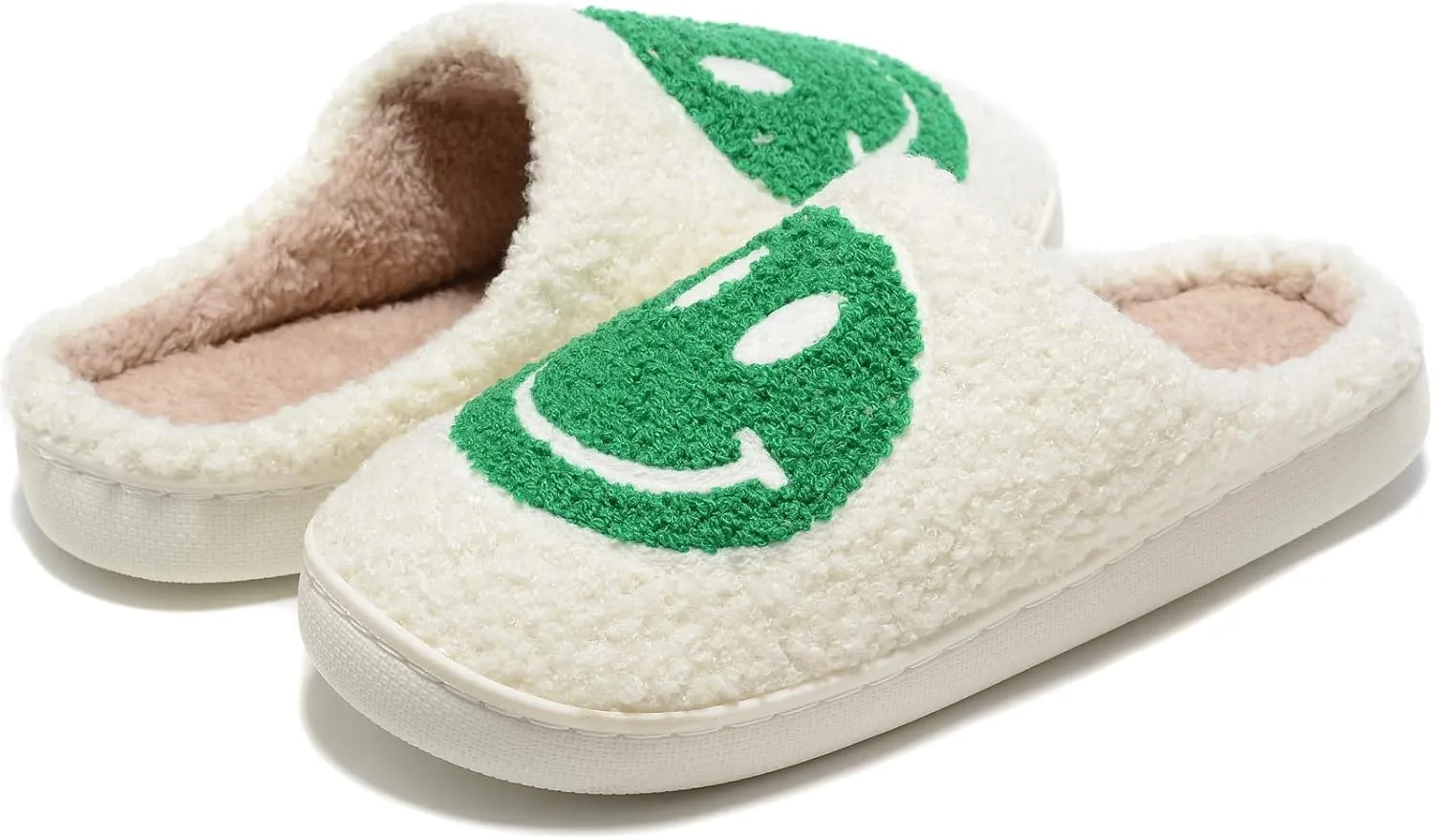 Retro Fuzzy Face Slippers for Women Men, Retro Soft Fluffy Warm Home Non-Slip Couple Style Casual Smile Face Slippers Indoor Outdoor Anti-Skid Warm Cozy Foam Slide Fuzzy Slides with Soft Memory Foam Shoes