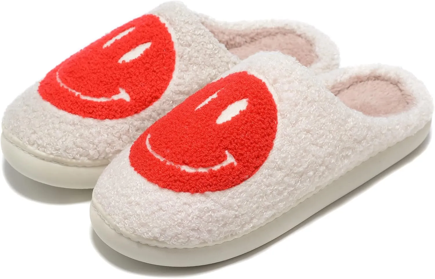 Retro Fuzzy Face Slippers for Women Men, Retro Soft Fluffy Warm Home Non-Slip Couple Style Casual Smile Face Slippers Indoor Outdoor Anti-Skid Warm Cozy Foam Slide Fuzzy Slides with Soft Memory Foam Shoes
