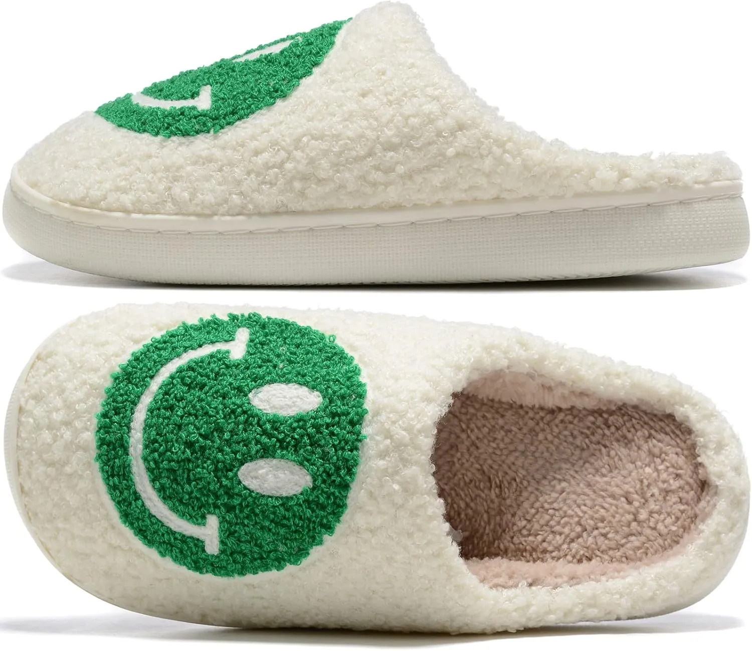 Retro Fuzzy Face Slippers for Women Men, Retro Soft Fluffy Warm Home Non-Slip Couple Style Casual Smile Face Slippers Indoor Outdoor Anti-Skid Warm Cozy Foam Slide Fuzzy Slides with Soft Memory Foam Shoes