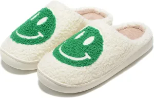 Retro Fuzzy Face Slippers for Women Men, Retro Soft Fluffy Warm Home Non-Slip Couple Style Casual Smile Face Slippers Indoor Outdoor Anti-Skid Warm Cozy Foam Slide Fuzzy Slides with Soft Memory Foam Shoes