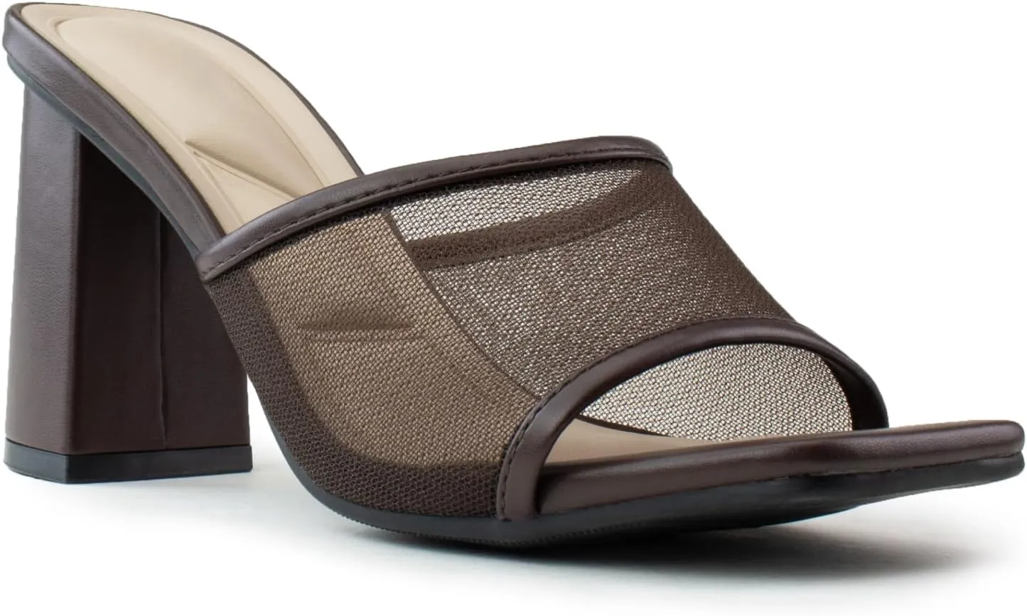 RF ROOM OF FASHION Women's Open Square Toe Slide On Mid Heel Sandals
