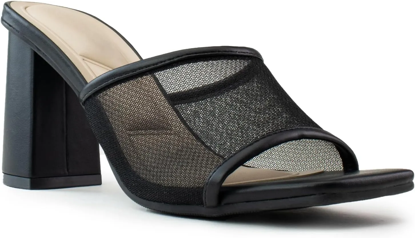 RF ROOM OF FASHION Women's Open Square Toe Slide On Mid Heel Sandals