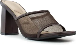 RF ROOM OF FASHION Women's Open Square Toe Slide On Mid Heel Sandals
