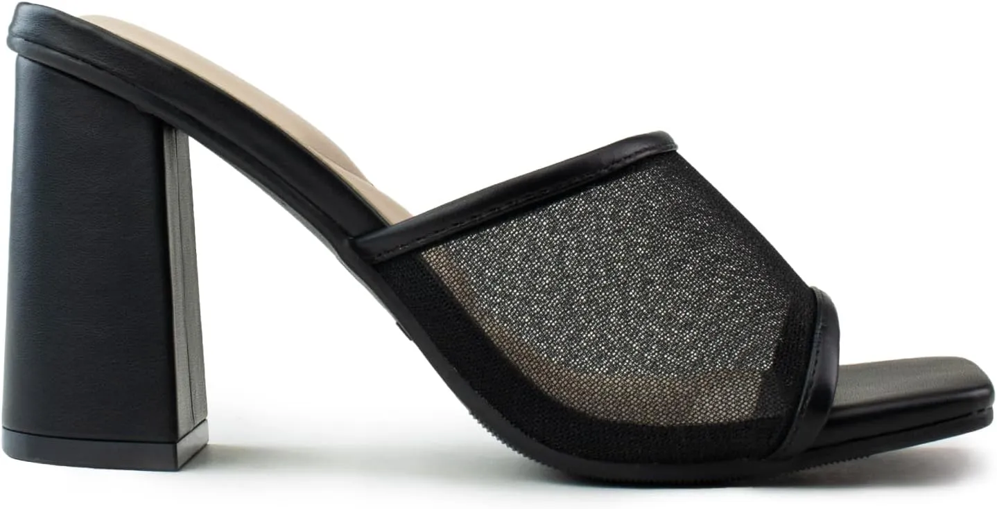 RF ROOM OF FASHION Women's Open Square Toe Slide On Mid Heel Sandals