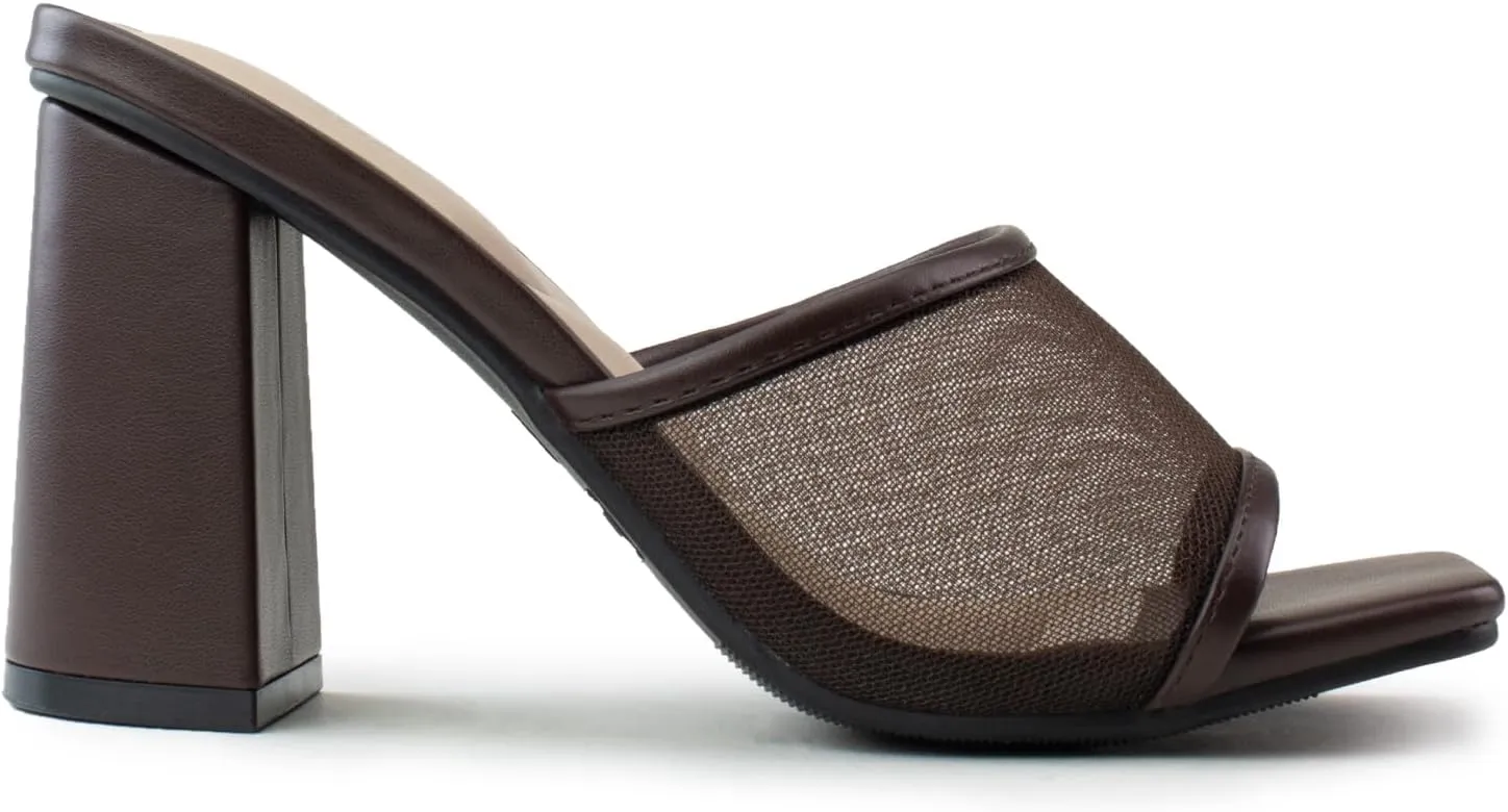 RF ROOM OF FASHION Women's Open Square Toe Slide On Mid Heel Sandals
