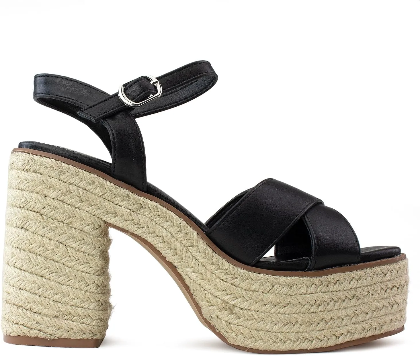 RF ROOM OF FASHION Women's Peep Toe Criss Cross Band Ankle Strap Platform Chunky Heel Mule Sandals