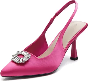 Rilista Women's Slingback Heels Rhinestone Closed Pointed Toe Wedding Party Dress Pumps Shoes