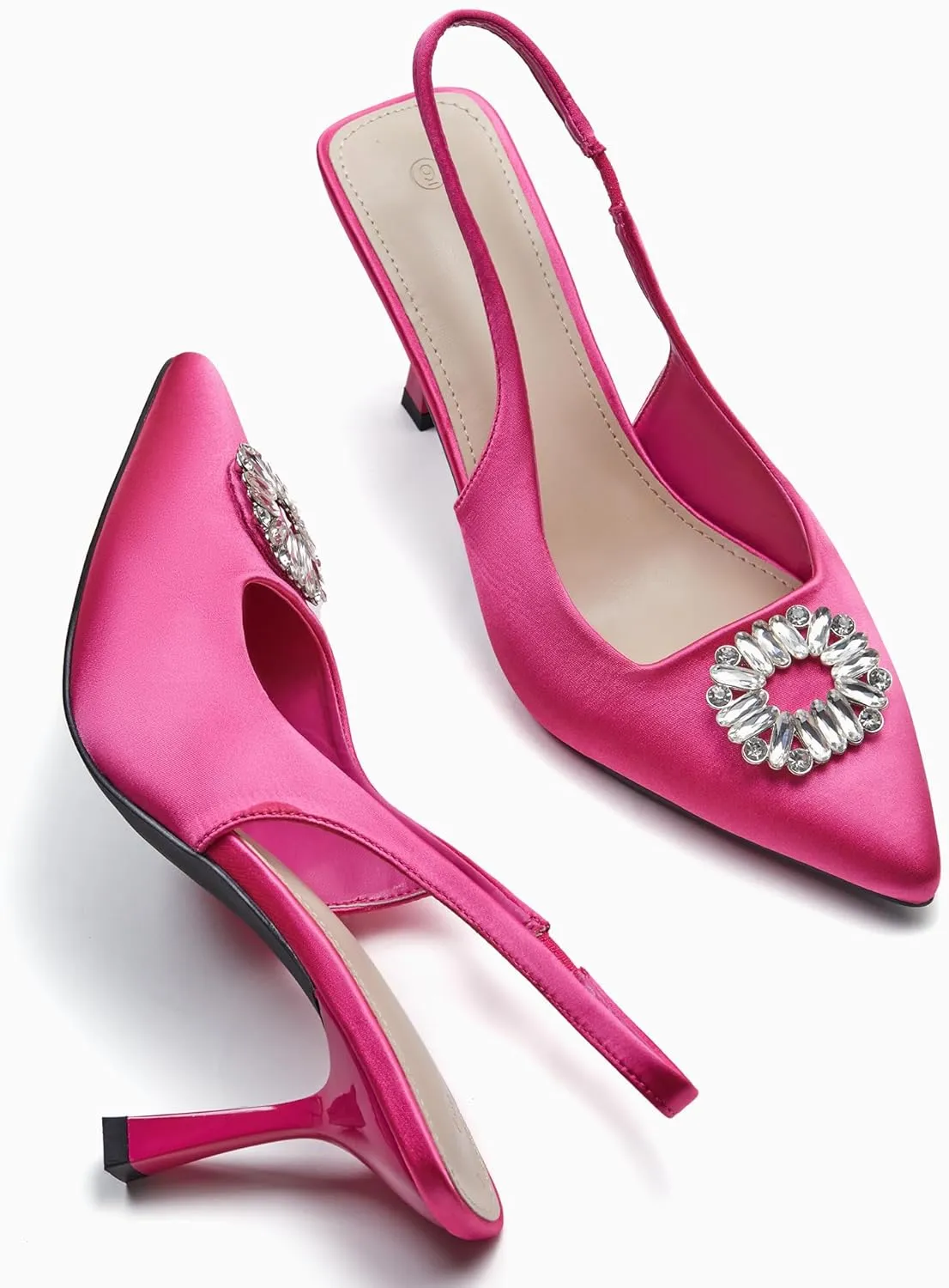Rilista Women's Slingback Heels Rhinestone Closed Pointed Toe Wedding Party Dress Pumps Shoes
