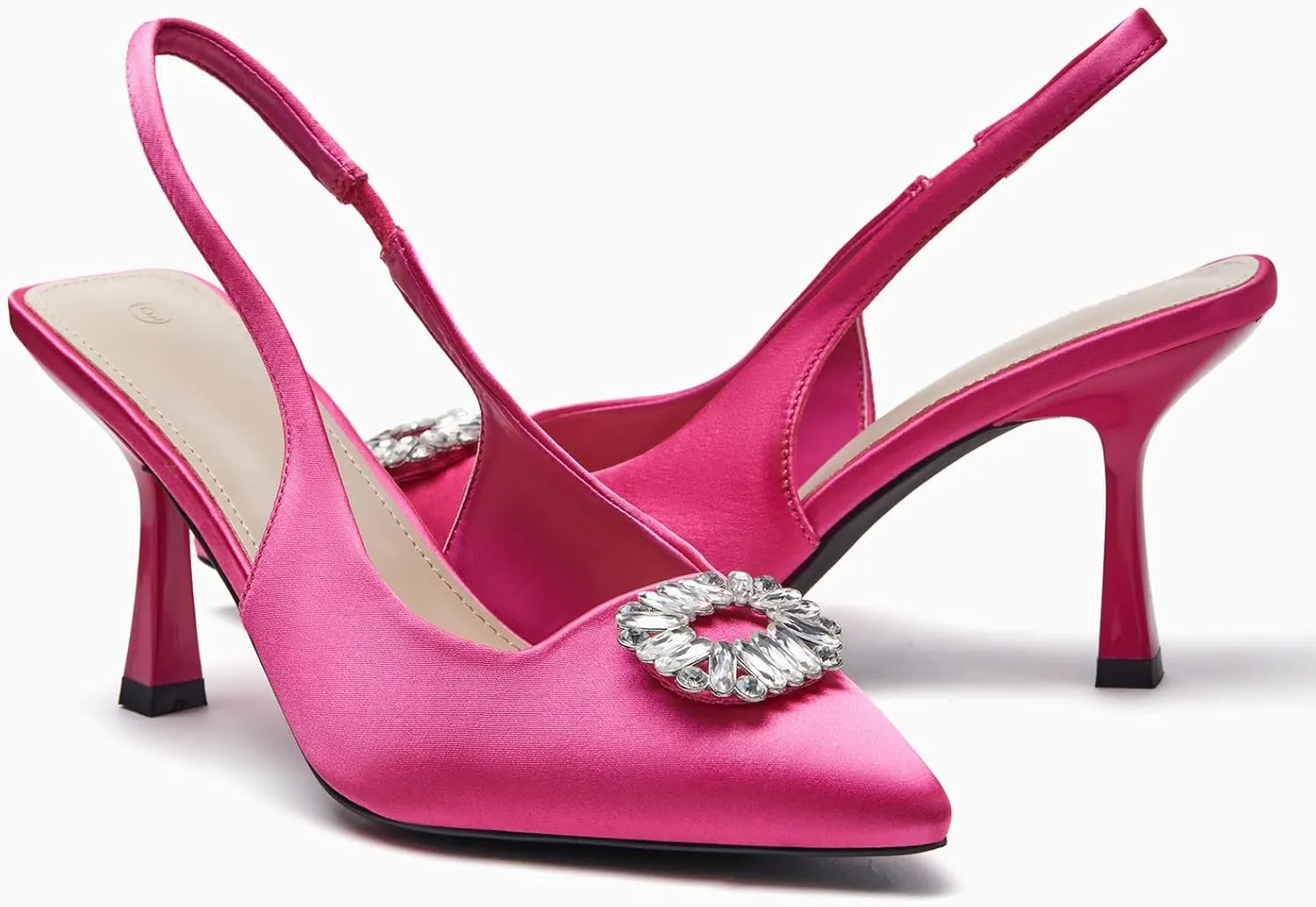 Rilista Women's Slingback Heels Rhinestone Closed Pointed Toe Wedding Party Dress Pumps Shoes