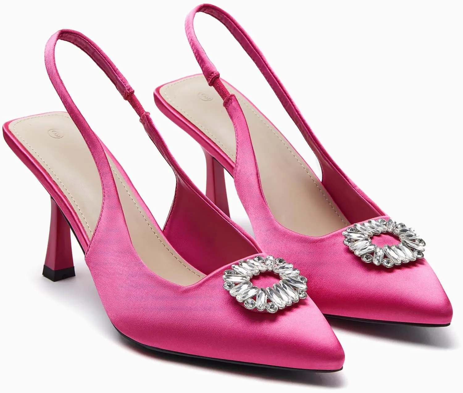 Rilista Women's Slingback Heels Rhinestone Closed Pointed Toe Wedding Party Dress Pumps Shoes