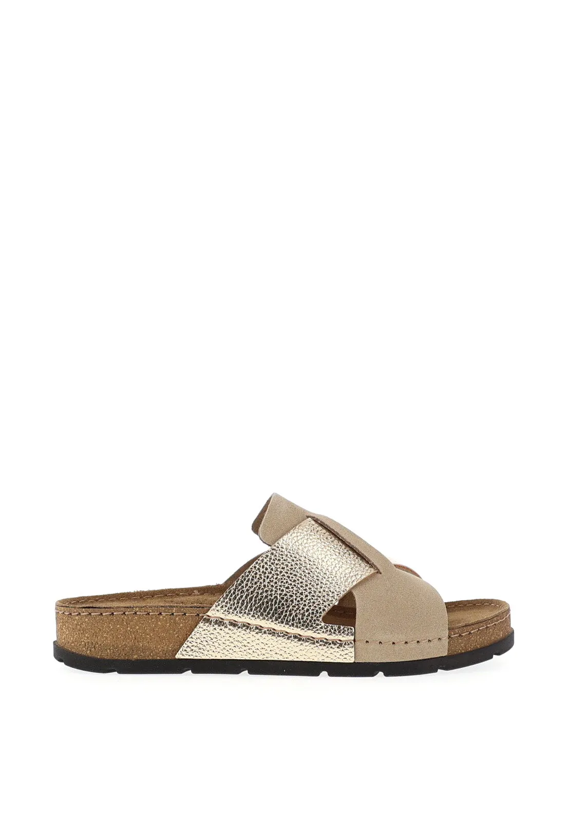 Rohde Womens Leather Shimmer Criss Cross Mule, Gold