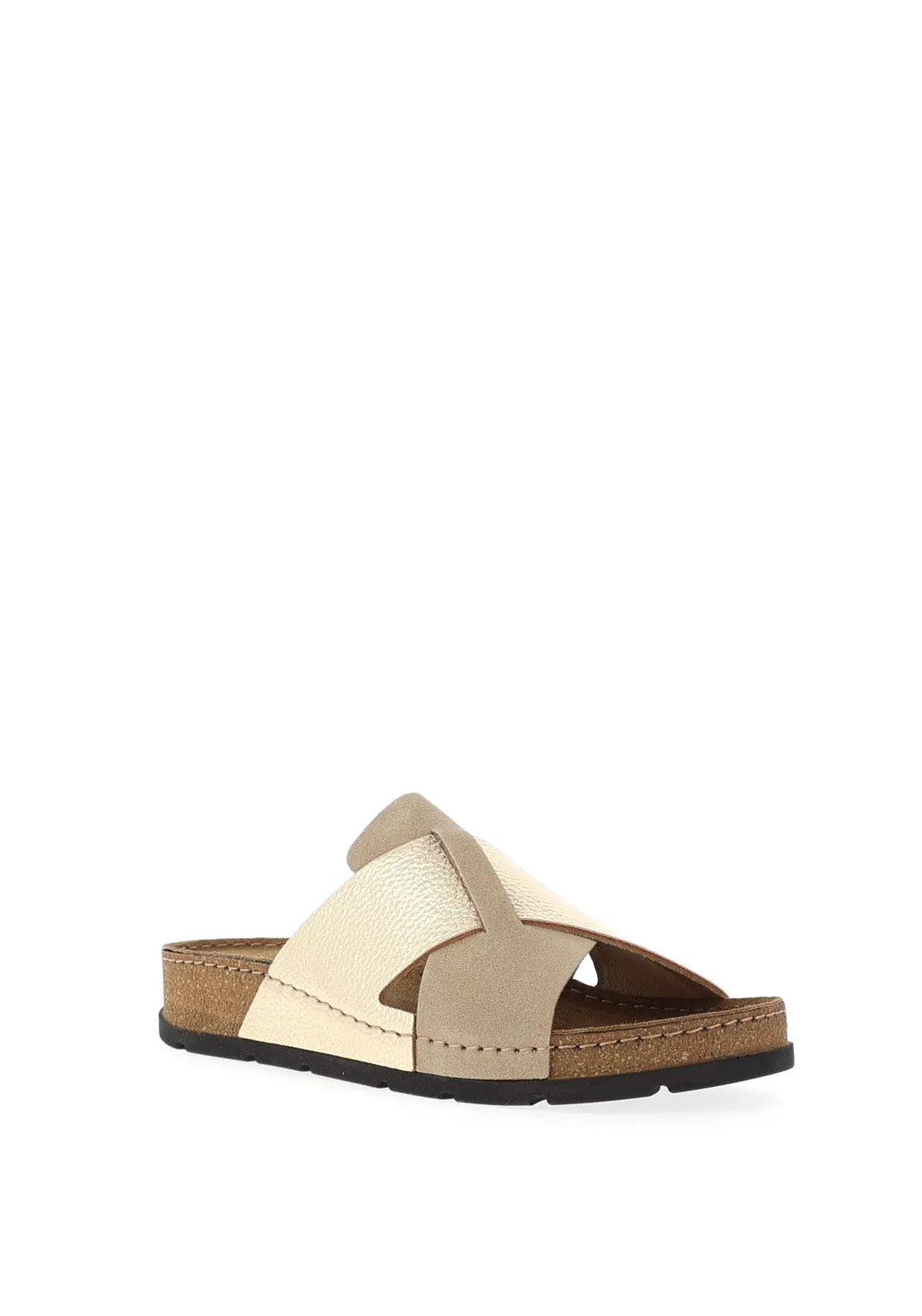 Rohde Womens Leather Shimmer Criss Cross Mule, Gold
