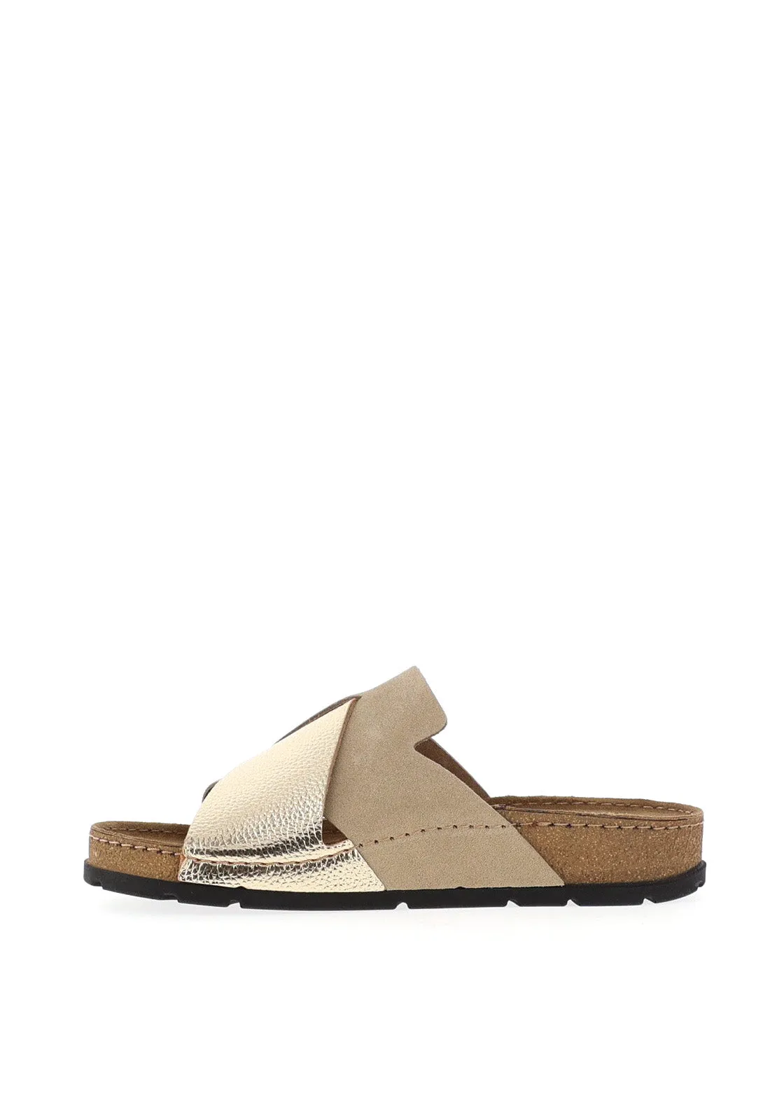 Rohde Womens Leather Shimmer Criss Cross Mule, Gold