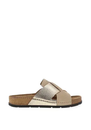 Rohde Womens Leather Shimmer Criss Cross Mule, Gold