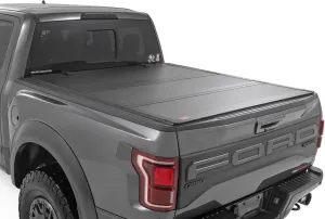 Rough Country Hard Tri-Fold Truck Bed Tonneau Cover for Ford F-150 (2021-25), Lightning (2022-24) - Aluminum Flip-Up Folding Bed Cover, Fits 5'7" (66.7") Bed