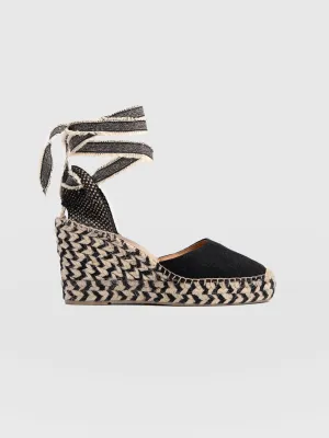 Rowe Espadrille Tie Wedges - Black
