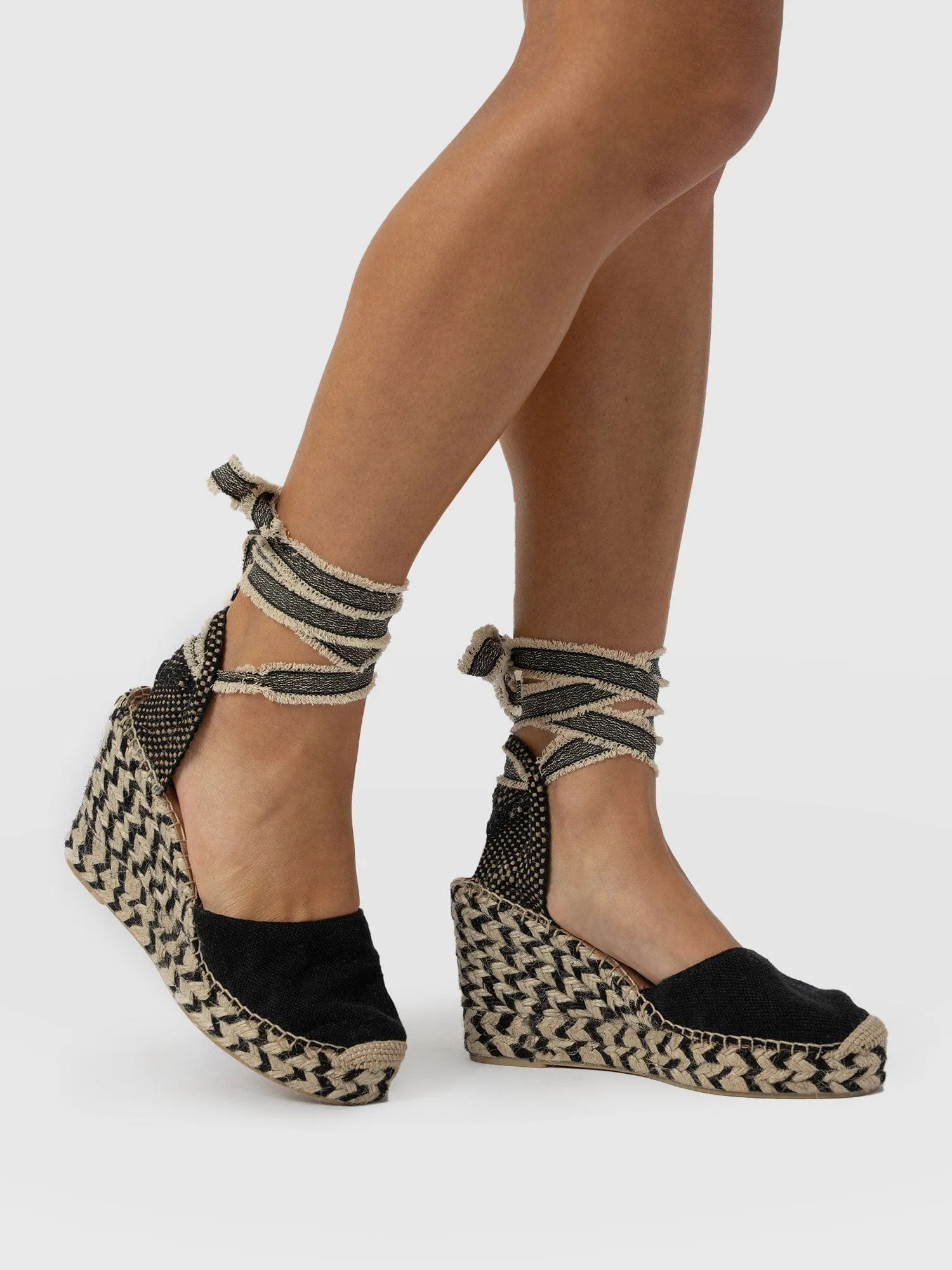 Rowe Espadrille Tie Wedges - Black