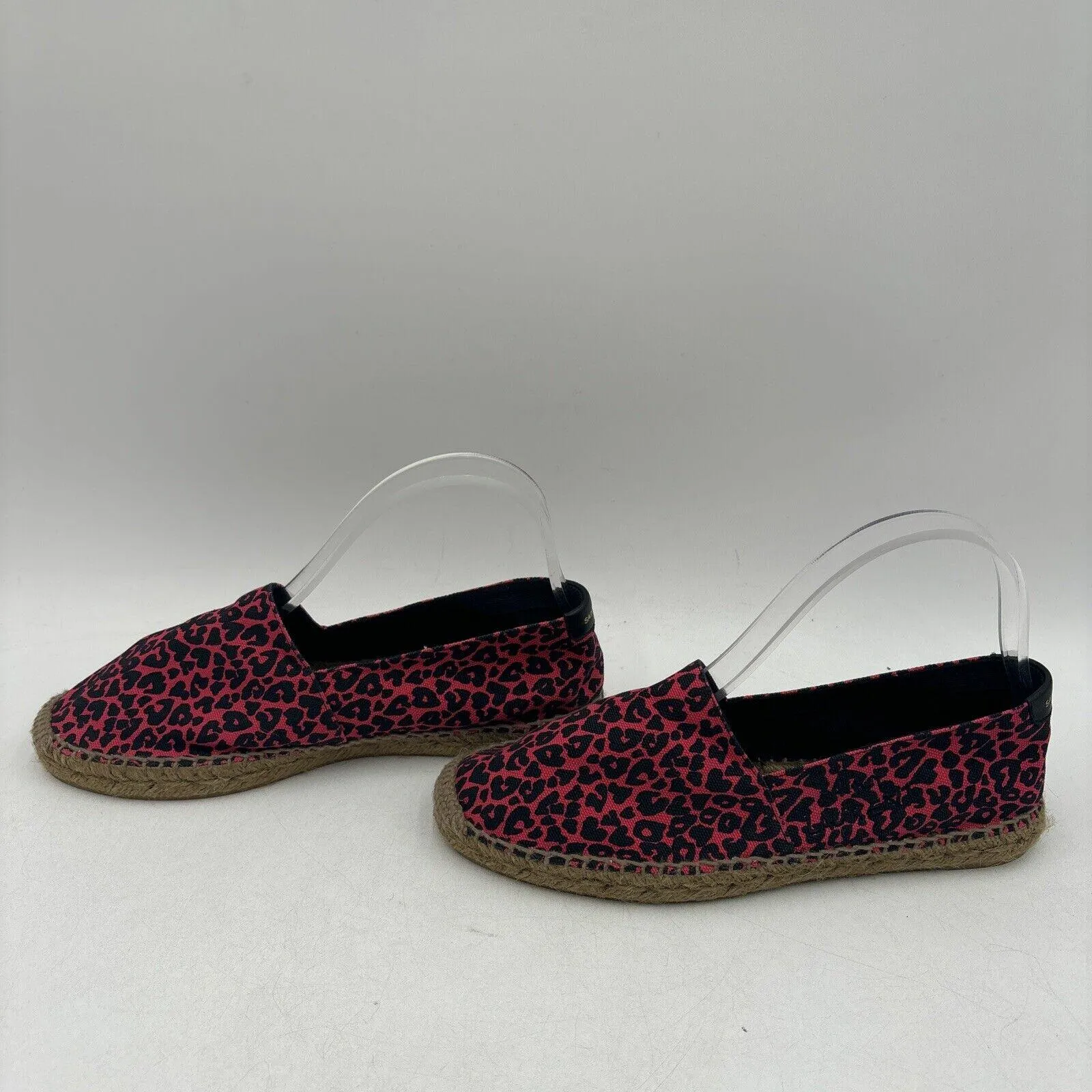 Saint Laurent Pink/Black Leopard Print Canvas Espadrille Flats Women’s Size 39 - Very Good