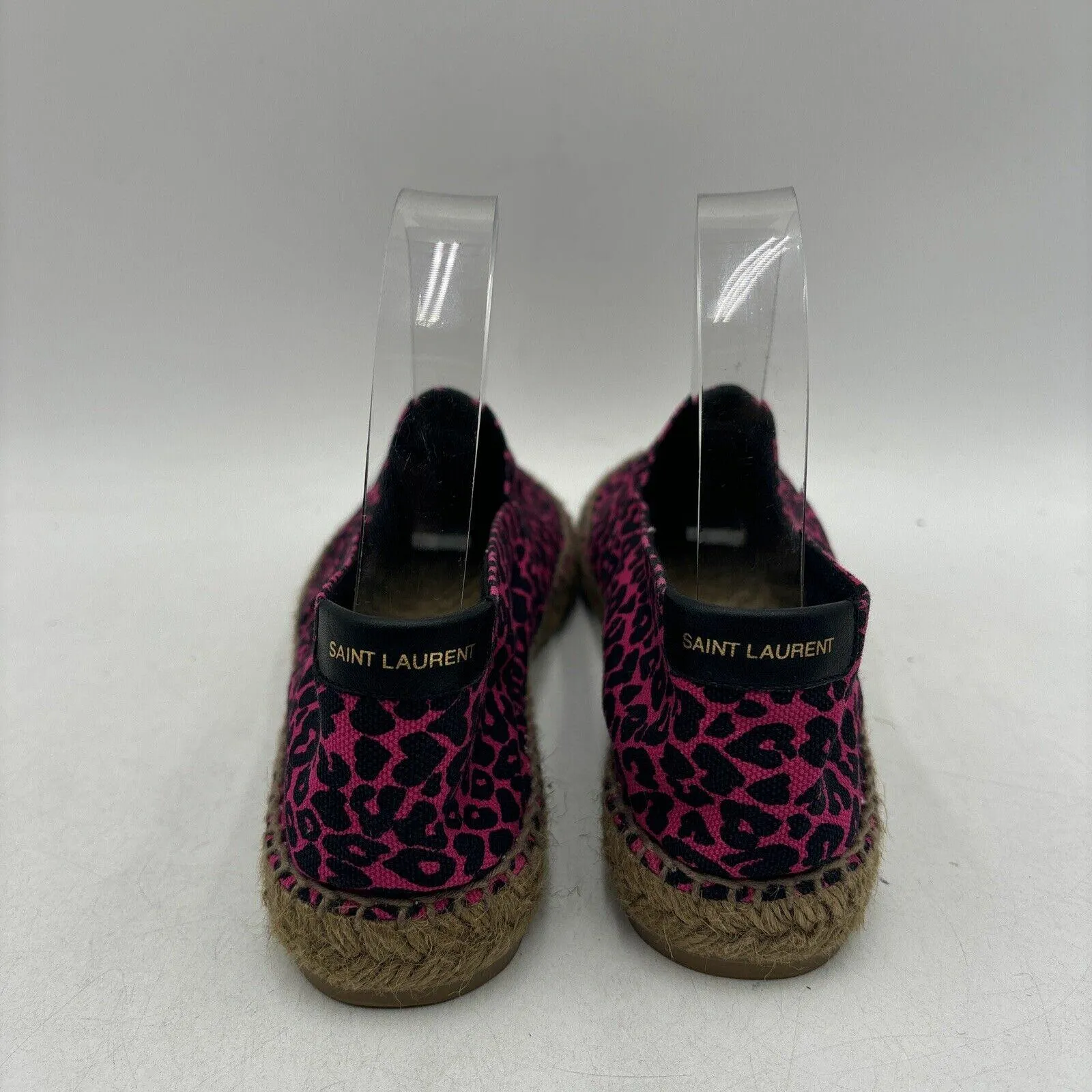 Saint Laurent Pink/Black Leopard Print Canvas Espadrille Flats Women’s Size 39 - Very Good