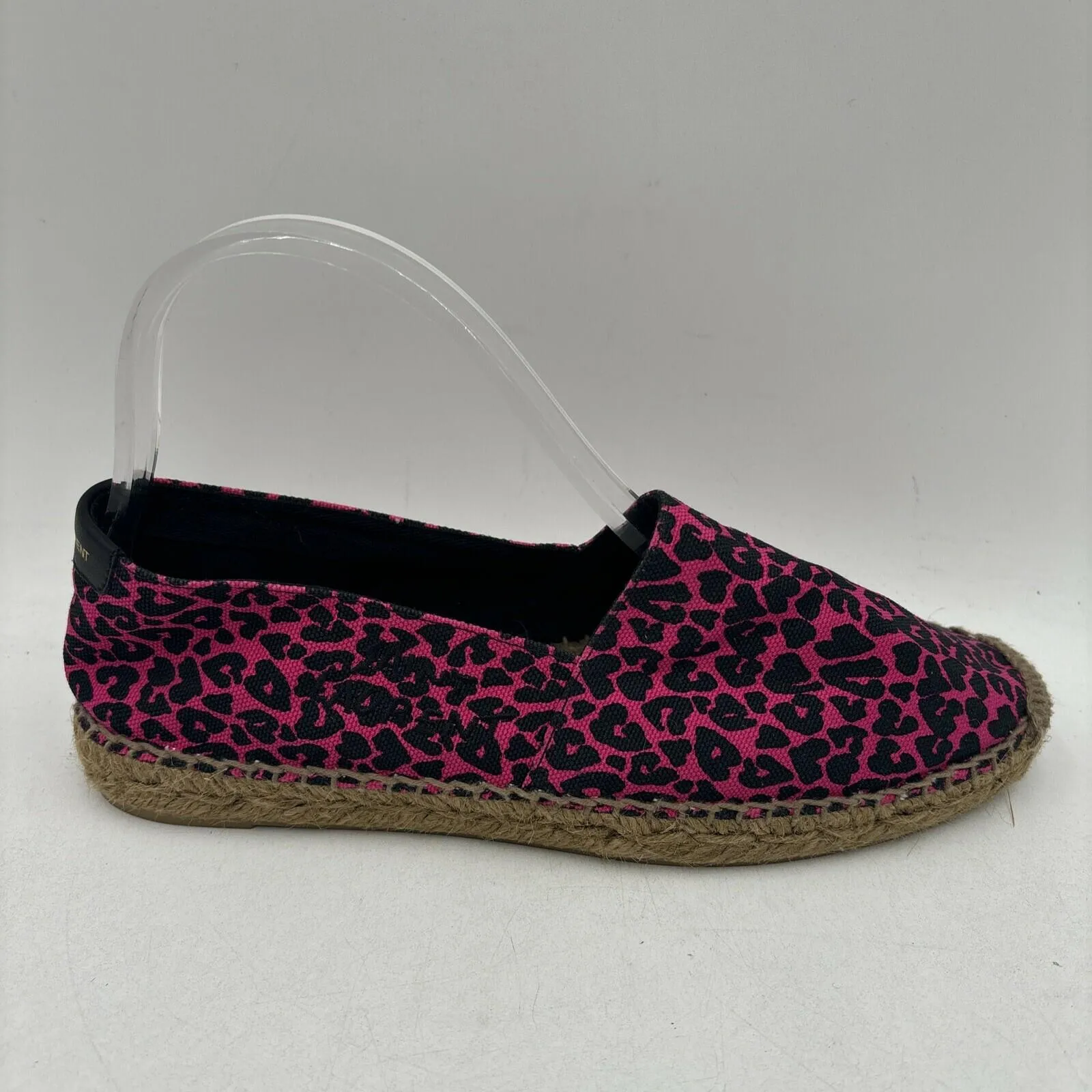 Saint Laurent Pink/Black Leopard Print Canvas Espadrille Flats Women’s Size 39 - Very Good