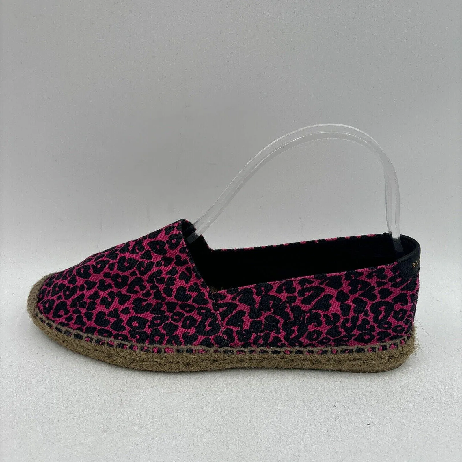 Saint Laurent Pink/Black Leopard Print Canvas Espadrille Flats Women’s Size 39 - Very Good