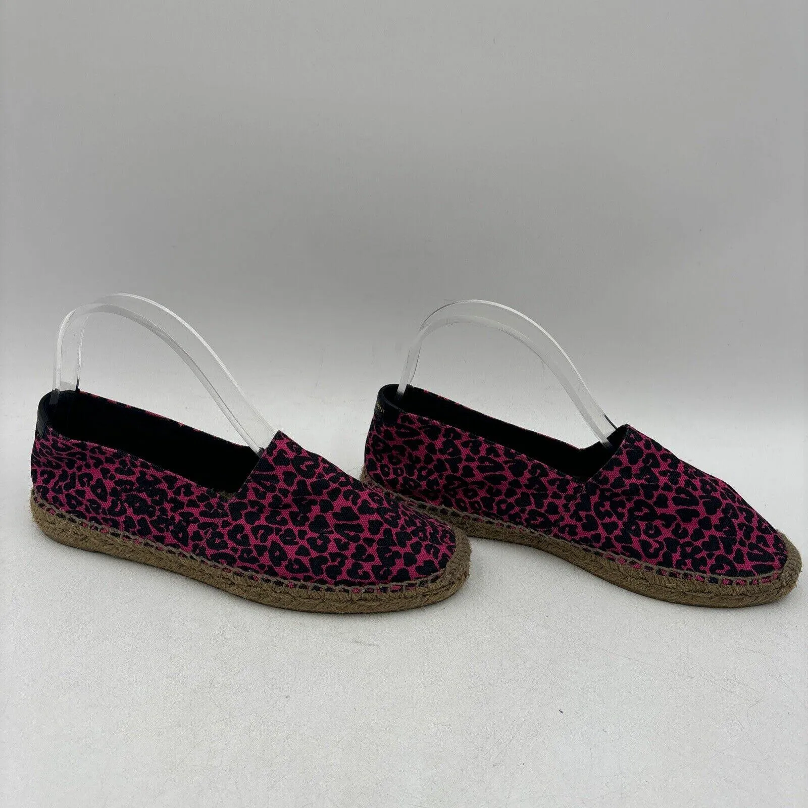 Saint Laurent Pink/Black Leopard Print Canvas Espadrille Flats Women’s Size 39 - Very Good